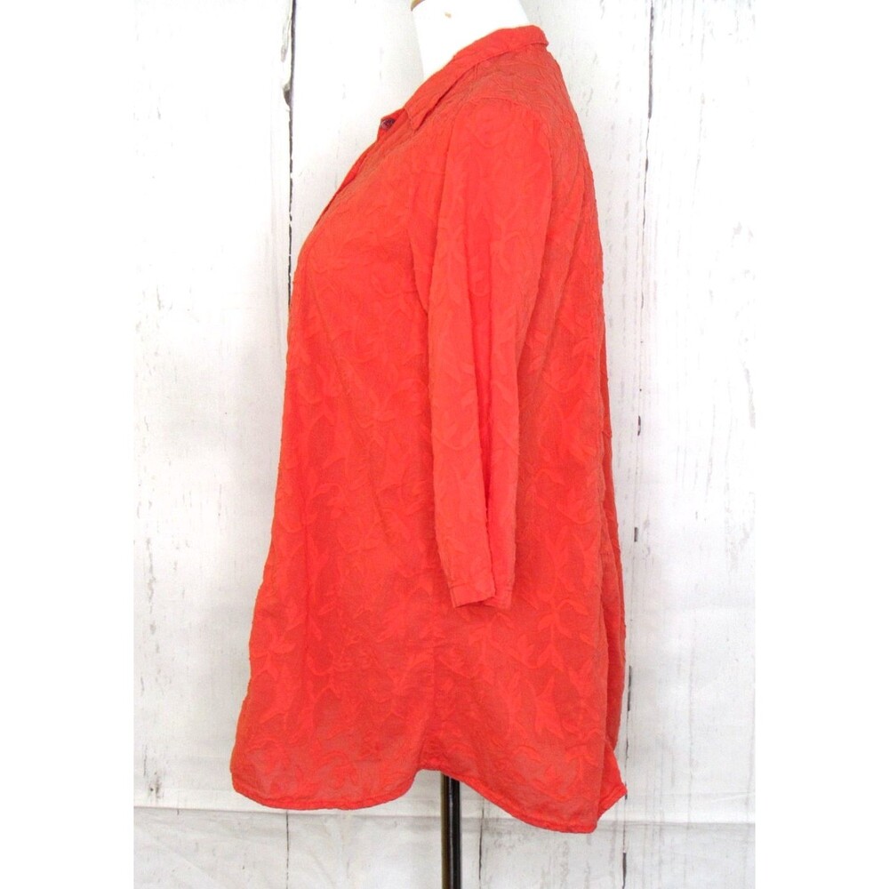 CMC Color Me Cotton Button Up Blouse 3/4 Sleeve Orange Textured Leaf Size S - Picture 6 of 7